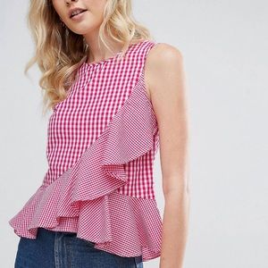 New Look Tall Mixed Gingham Ruffle Top